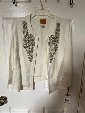 Ruby Rd. Embroidered Linen Blend Jacket in White Size 12 NWT